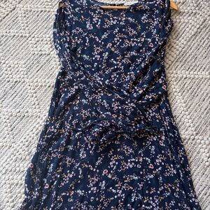 American Eagle Outfitters Navy Floral Maxi Dress slit sleeve sleeves